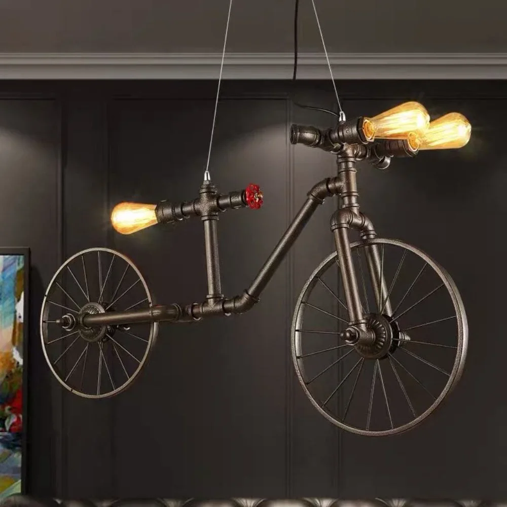 Hanging Bicycle Chandelier / Wall Light Rustic Decor & Industrial Art